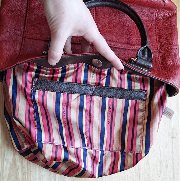 Tignanello "Perfect Pockets" Mini Tote Handbag With Feet Red and Brown - Picture 10 of 12